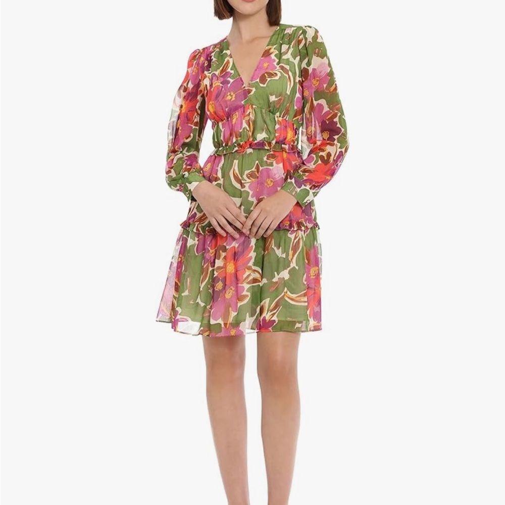 Donna Morgan Floral Green and Pink Dress